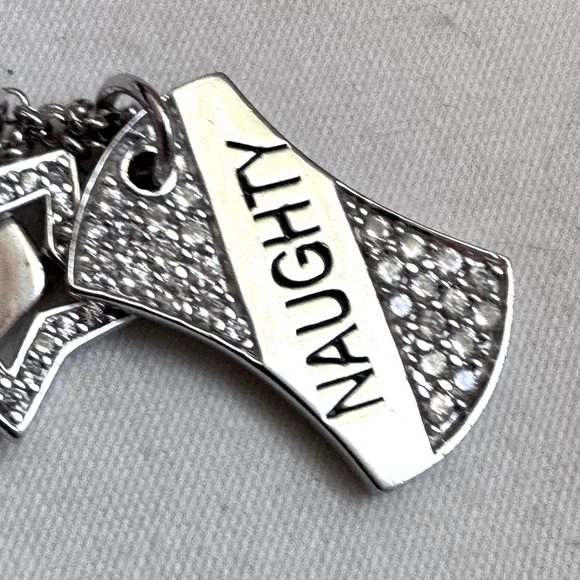 โจ Stunning Edgy .925 Sterling Silver Star Nice Naughty Dog Tag Necklace - Picture 15 of 16